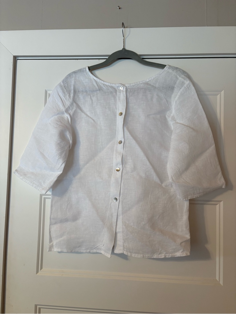 White Button-Back Linen Top